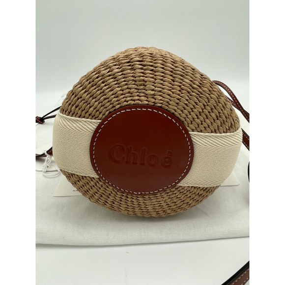 NEW CHLOE SMALL WOODY BASKET BUCKET RAFFIA STRAW SHOULDER BAG PURSE - Picture 10 of 14